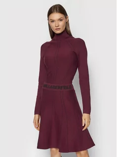 Sukienki - KARL LAGERFELD Sukienka dzianinowa Contrast Stitch 216W2031 Bordowy Slim Fit - grafika 1