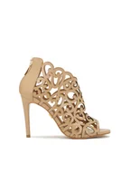 Botki damskie - Beżowe botki peep toe z wyciętą cholewką - miniaturka - grafika 1