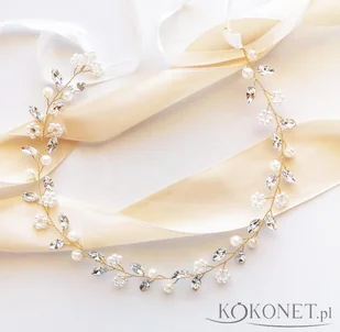 KOKONET WIANEK BIŻUTERYJNY złota ozdoba ślubna BOHO perły - Ozdoby do włosów - miniaturka - grafika 1
