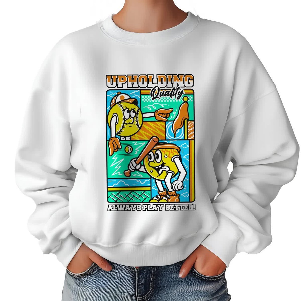Biała Bluza Damska Dresowa UPHOLDING Kolorowe Cool Funky Wzory Rozmiar M