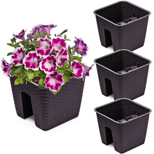 3x Skrzynka Doniczka 27,2 cm x 27,2 cm Rattan Umbra Brąz 8,5 L poręcz balustrada - Donice - miniaturka - grafika 1