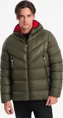 Kurtki męskie - Kurtka męska Ombre Kurtka męska zimowa pikowana z łączonych materiałów - ciemnooliwkowa V3 OM-JAHP-0145 L - miniaturka - grafika 1