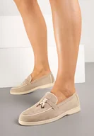 Mokasyny damskie - Ciemnobeżowe Mokasyny z Imitacji Zamszu z Ozdobną Aplikacją Deovielle - miniaturka - grafika 1