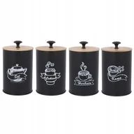 Herbata - Zestaw Pojemników Kuchennych 4 Czarne Pojemniki Kawa Herbata Cukier Sól - miniaturka - grafika 1
