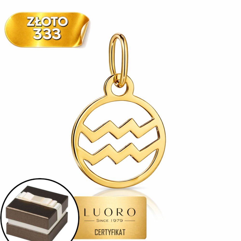 ZAWIESZKA ZŁOTA 333 8K ZNAK ZODIAKU WODNIK 20 MM ELEGANCKA KLASYKA