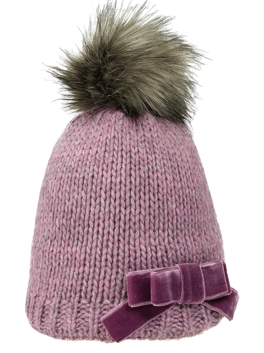 Dziewczęca czapka zimowa z pomponem i kokardką Doll r.49