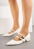 Czółenka - Białe Lakierowane Czółenka z Paskami na Sprzączkę i Noskiem w Szpic Odane - miniaturka - grafika 1