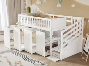 Łóżko antresola z drewna 90x200cm - z biurkiem/szafą/wyjmowanymi szafkami i drabinką - białe - Łóżka dla dzieci i młodzieży Łóżko antresola z drewna 90x200cm - z biurkiem/szafą/wyjmowanymi szafkami i drabinką - białe - Łóżka dla dzieci i młodzieży - miniaturka - grafika 1