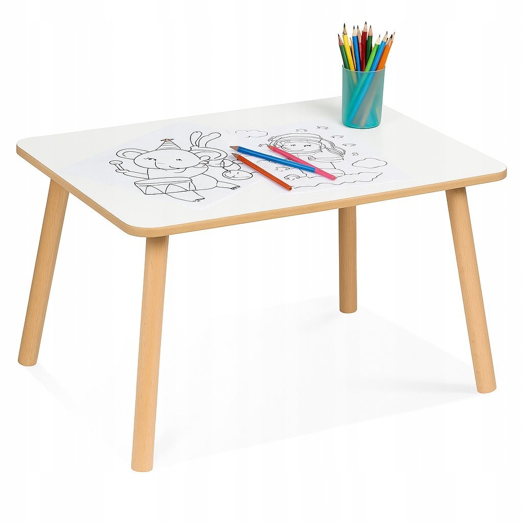 Stolik dla Dzieci Biały 60 X 40 X 46 Cm Stół Niemalowany do Pokoju Dziecka