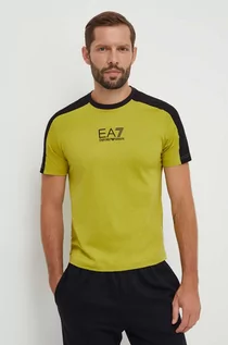 Koszulki męskie - EA7 Emporio Armani t-shirt bawełniany męski kolor zielony wzorzysty - grafika 1
