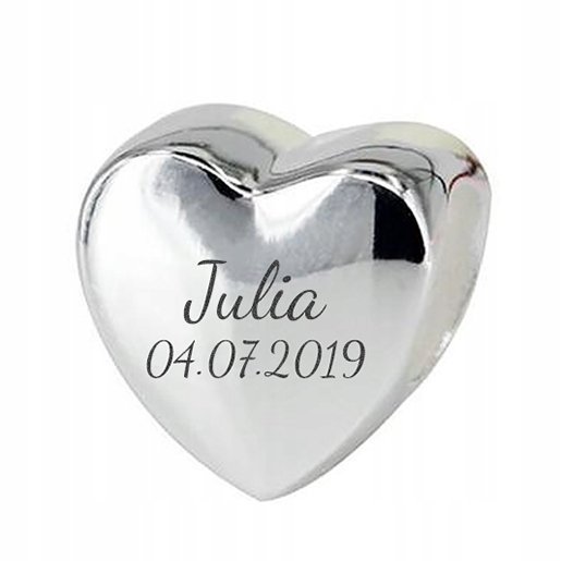 Charms srebro 925 Imię z datą data serce serduszko zawieszka koralik beads