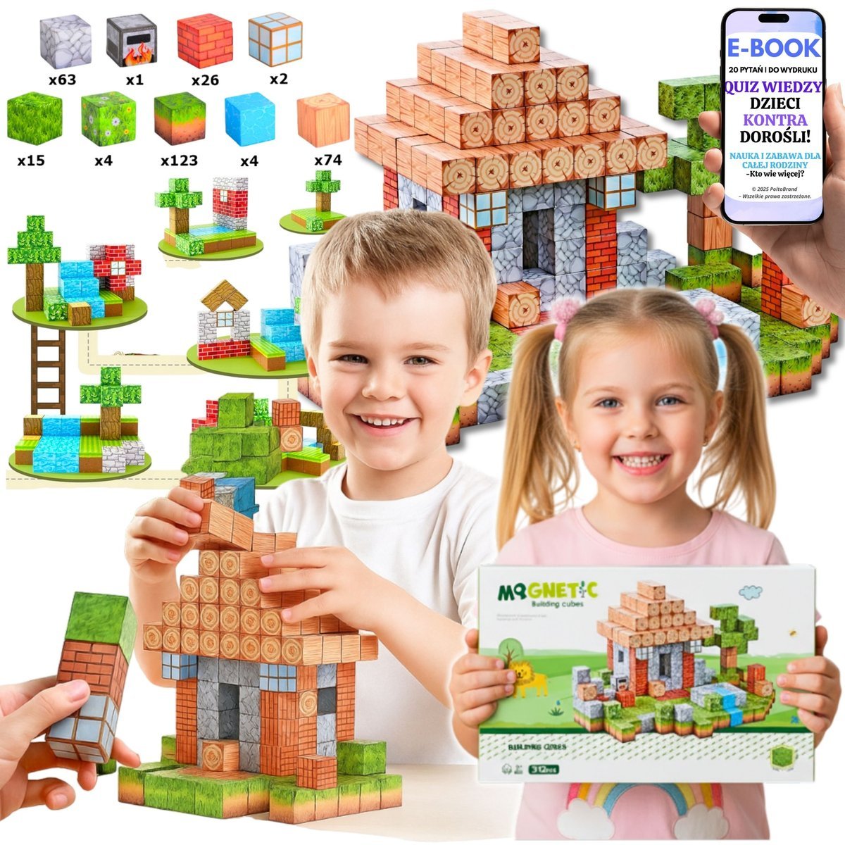 ZESTAW XXXL KLOCKÓW MAGNETYCZNYCH BUDUJ ŚWIAT 3D PREZENT DLA WNUCZKA WNUKA SYNA CHŁOPCA + EBOOK-2