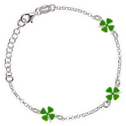 Srebrna Bransoletka 925 Zielone Koniczynki Grawer - Pamiątka Pierwszej Komunii Świętej - miniaturka - grafika 1