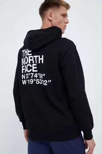 Bluzy męskie - The North Face bluza bawełniana męska kolor czarny z kapturem gładka - grafika 1