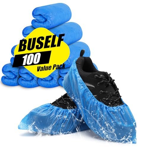 Buself Jednorazowe pokrowce na buty - 100 sztuk (50 par) jednorazowych pokrowców na buty i buty, wodoodporne, antypoślizgowe, trwałe pokrowce na buty i buty, jeden rozmiar pasuje do wszystkich