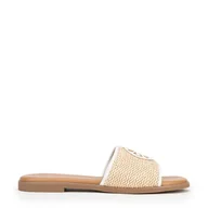 Półbuty męskie - Damskie klapki z plecionej ekoskóry beżowo - białe - miniaturka - grafika 1