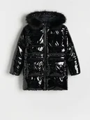 Kurtki i płaszcze dla dziewczynek - Reserved - Pikowany płaszcz z metalicznym połyskiem - czarny - miniaturka - grafika 1