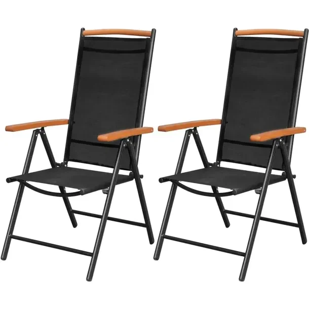 Zestaw 2 składanych krzeseł ogrodowych, aluminiowe, czarne, 58x65x109 cm