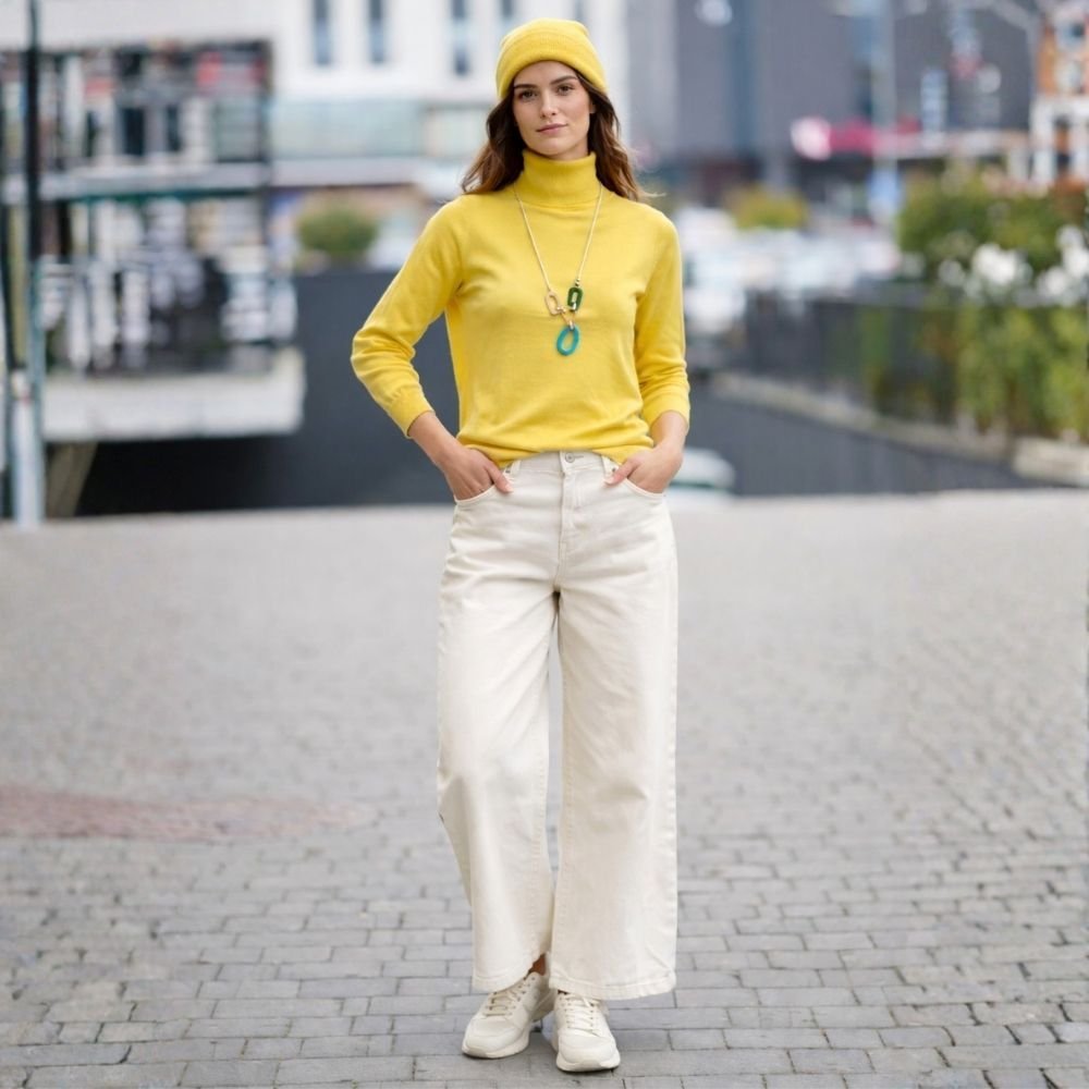 Sweter Golf Damski Żółty Klasyczny Wysoka Jakość One Size