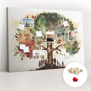 Wielka Tablica Korkowa 100x140 cm z grafiką - Drzewo rodzinne + Drewniane Pinezki - Tablice i flipcharty - miniaturka - grafika 1