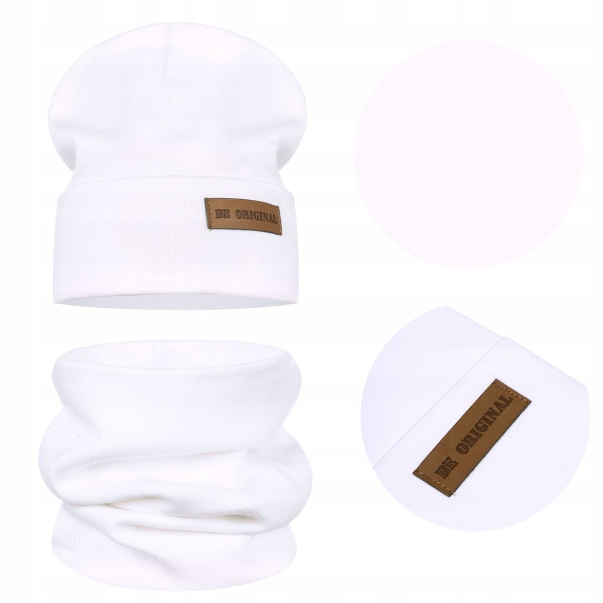 Wiosenny Dziecięcy Komplet Czapka Komin Bawełna Podwójny Materiał Biały