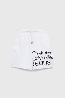 Spodnie i spodenki dla chłopców - Calvin Klein Jeans szorty bawełniane dziecięce kolor biały regulowana talia - grafika 1