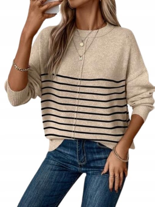 SHEIN DAMSKI SWETER Z DŁUGIM RĘKAWEM BEŻOWY M 2ŁYE