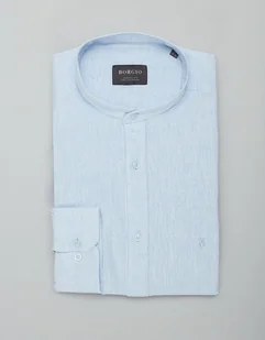 Koszula męska lniana ze stójką lentini 00388 błękit classic fit - Koszule męskie - miniaturka - grafika 1