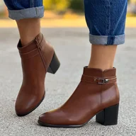 Botki damskie - Brązowe ze skóry eko botki damskie na obcasie Sergio Leone Bt634 - miniaturka - grafika 1