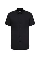 Koszule męskie - Seidensticker Męska koszula biznesowa i rekreacyjna o nowoczesnym kroju, bez prasowania, koszula z krótkim rękawem z kołnierzem kent, z krótkim rękawem, 100% bawełna, czarny (czarny 84), 38 PL - miniaturka - grafika 1