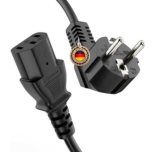 ETEC Euro-kabel zasilający, wtyczka 90° z zestykiem ochronnym na proste gniazdo C13 IEC, kabel sieciowy do urządzeń domowych, kabel do urządzeń zimnych, 5 m, czarny