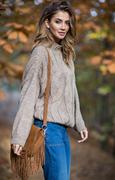 Swetry damskie - Sweter oversize mocca z wzorem aranów F840, Kolor mocca, Rozmiar S/M, Fobya - Primodo.com - miniaturka - grafika 1