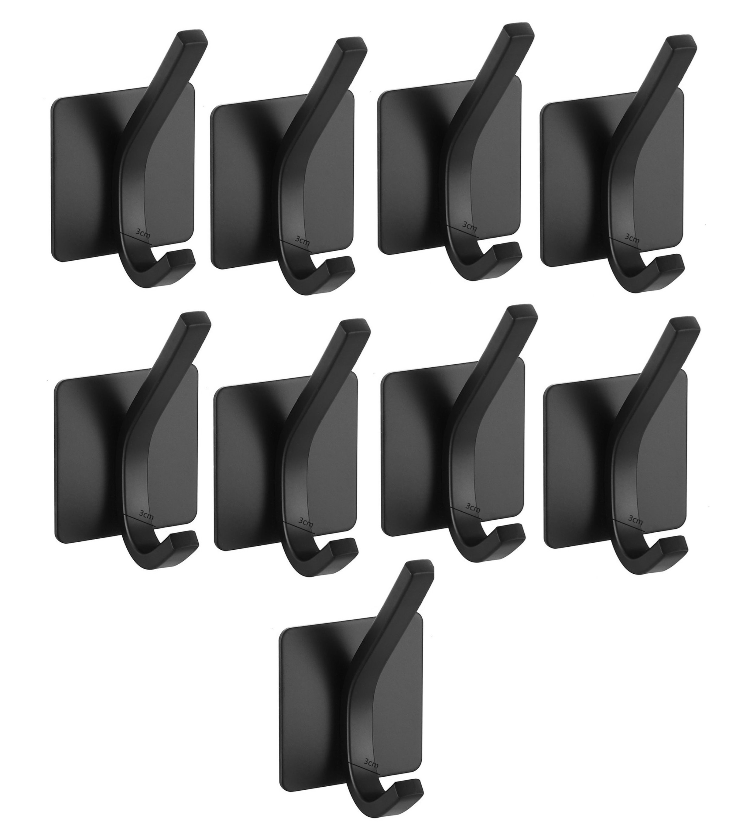 zestaw 9 podwójnych haczyków bez wiercenia do łazienki, kuchni - wielofunkcyjne haczyki samoprzylepne - wieszak na ręczniki haczyki samoprzylepne ze stali nierdzewnej 45x45 mm haczyki na szlafroki ze stali nierdzewnej haczyki na płaszcze do przyklejenia [czarny matowy]
