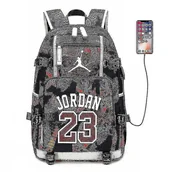 Plecaki - NBA Peripheral Series Star Logo Wielofunkcyjny plecak USB Luminous Fluorescent Backpack-i Czerwony Jordan - miniaturka - grafika 1
