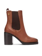 Botki damskie - Tommy Hilfiger Botki Square Toe Chelsea High Block Hl FW0FW08844 Brązowy - miniaturka - grafika 1