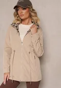 Kurtki damskie - Ciemnobeżowa Kurtka w Stylu Parki ze Ściągaczem w Talii Arivienne - miniaturka - grafika 1