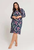 Bielizna nocna - Granatowa koszula nocna damska z wzorem w liscie marki Taro - miniaturka - grafika 1