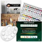 Przybory szkolne - ZESTAW MALARSKI farby Gwasze Loveart 24x12 ml, 15 pędzli, paletka 40el. - miniaturka - grafika 1