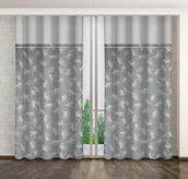 Zasłony - Zasłona gotowa na żabki, 140x250, szara w liście, ZMHB-05 - miniaturka - grafika 1