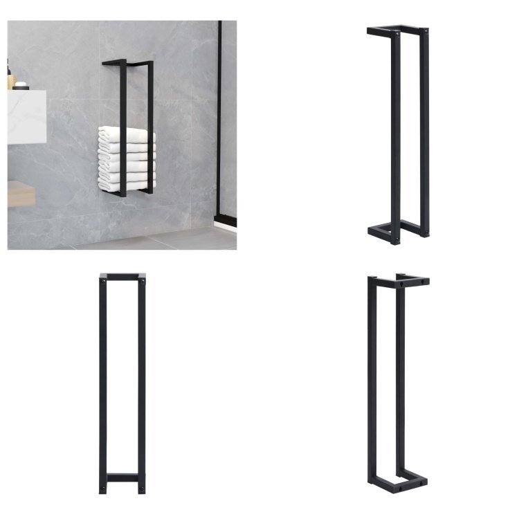 vidaXL Stojak na ręczniki czarny 12,5x12,5x60 cm żelazny - Uchwyt na ręczniki - Stojak na ręczniki - Uchwyt na ręczniki kąpielowe - Wieszak na ręczniki