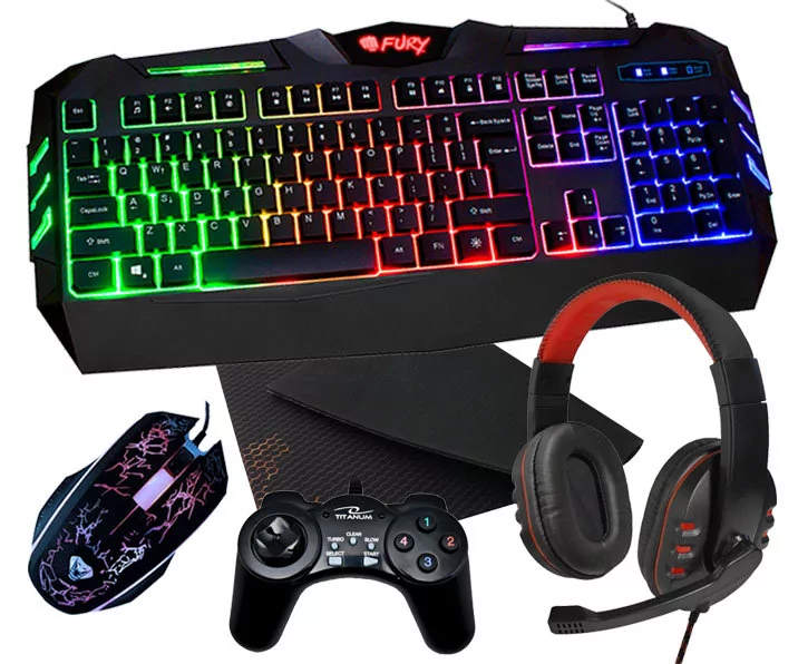 Klawiatura gamingowa podświetlana dla graczy FURY SPITFIRE + mata + mysz + słuchawki + pad