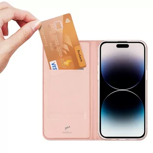 Etui do iPhone 15 Pro pokrowiec z klapką i portfelem Dux Ducis Skin Pro - różowe - Portfele - miniaturka - grafika 1