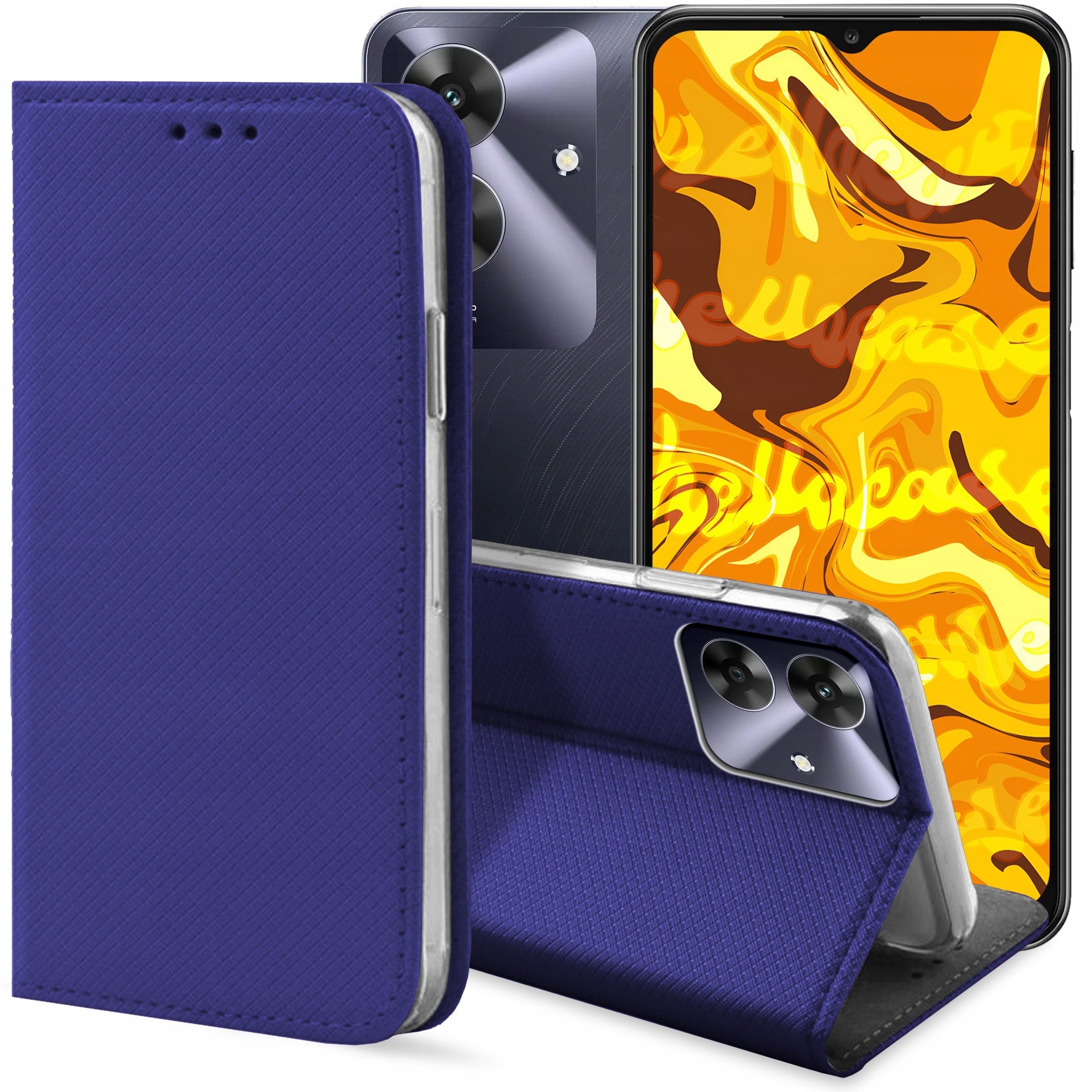 ETUI Z KLAPKĄ DO REALME NOTE 60 GRANATOWE ZAMYKANE MAGNETYCZNE KABURA CASE