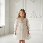 Sukienki i spódniczki dla dziewczynek - Sukienka Lara ecru i beż - miniaturka - grafika 1