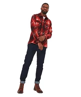 Koszule męskie - Joe Browns Męska koszula jesienna w kratkę Pixel Check Collared Wool Blend Overshirt, Ciemnoczerwony, XL - grafika 1