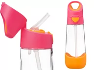 Bidony dla dzieci - B.BOX Bidon dla DZIECKA Tritanowa BUTELKA na wodę ze SŁOMKĄ 600 ml STRAWBERRY SHAKE - miniaturka - grafika 1