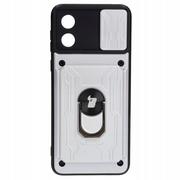 Etui i futerały do telefonów - Bizon Etui Case Camshield Card Slot Ring do Motorola Moto E13 5G, białe - miniaturka - grafika 1