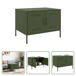 The Living Store Stolik kawowy Olive green 68x50x50,5 cm Stal walcowana na zimno - Ławy i stoliki kawowe - miniaturka - grafika 1