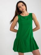Bluzki damskie - Tunika z falbaną zielony sukienka codzienna dekolt okrągły bez rękawów długość mini falbana - miniaturka - grafika 1