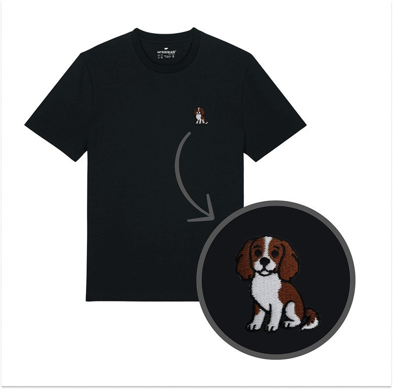 Haftowany T-shirt - CAVALIER SPANIEL - czarny 2XL